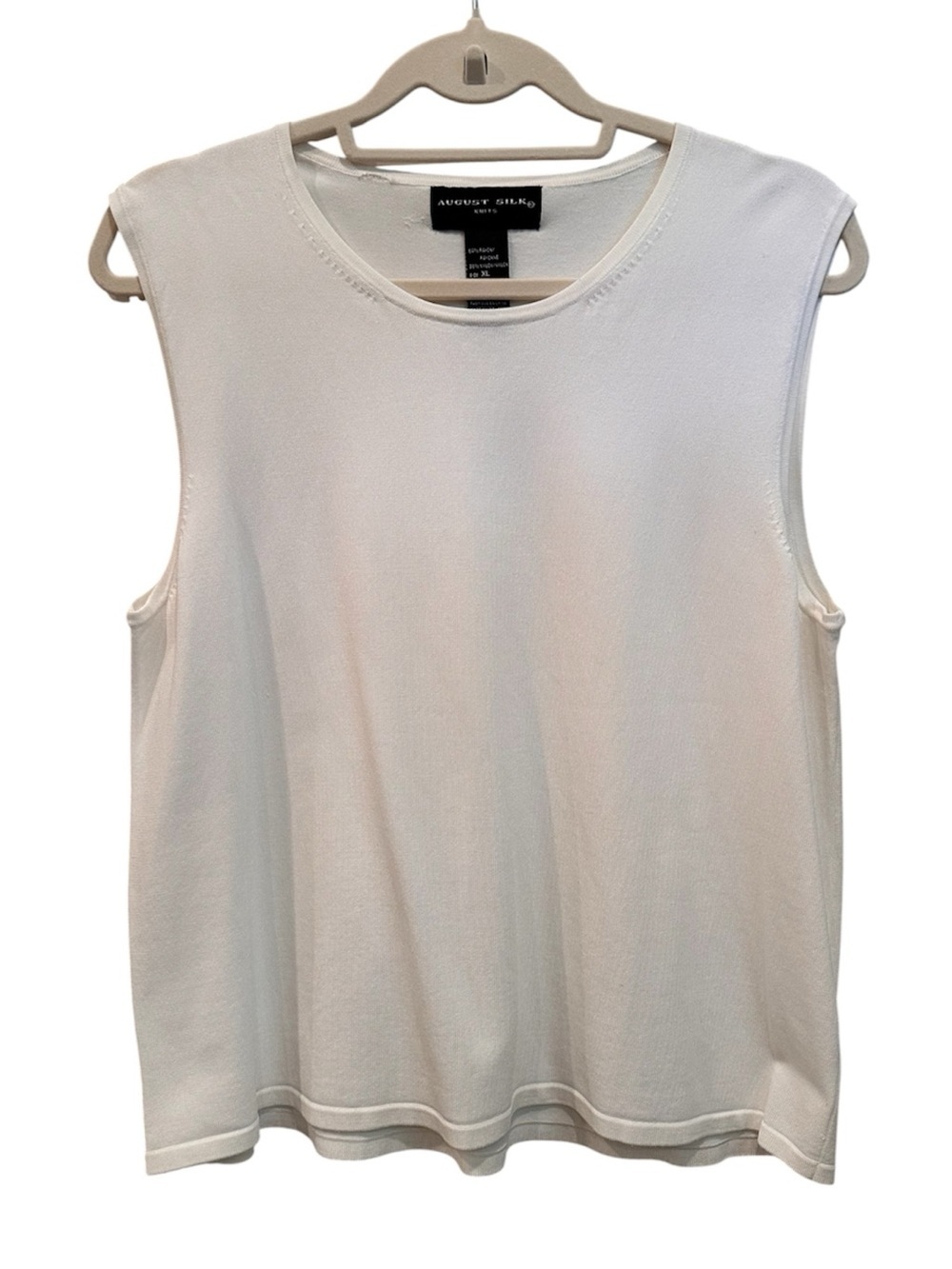 august silk White Sleeveless Knit Tank Neutral Layer Staple Office Career Sz XL